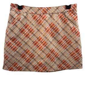 CORAL BAY SKIRT, Sz 6P, Orange & Cream Plaid Golf Fitness Skirt w/ Under Shorts.